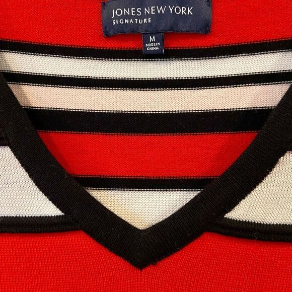 Jones New York Signature Women Red/Black/Cream/Pink Pullover Sweater Sz Med. - Picture 5 of 5